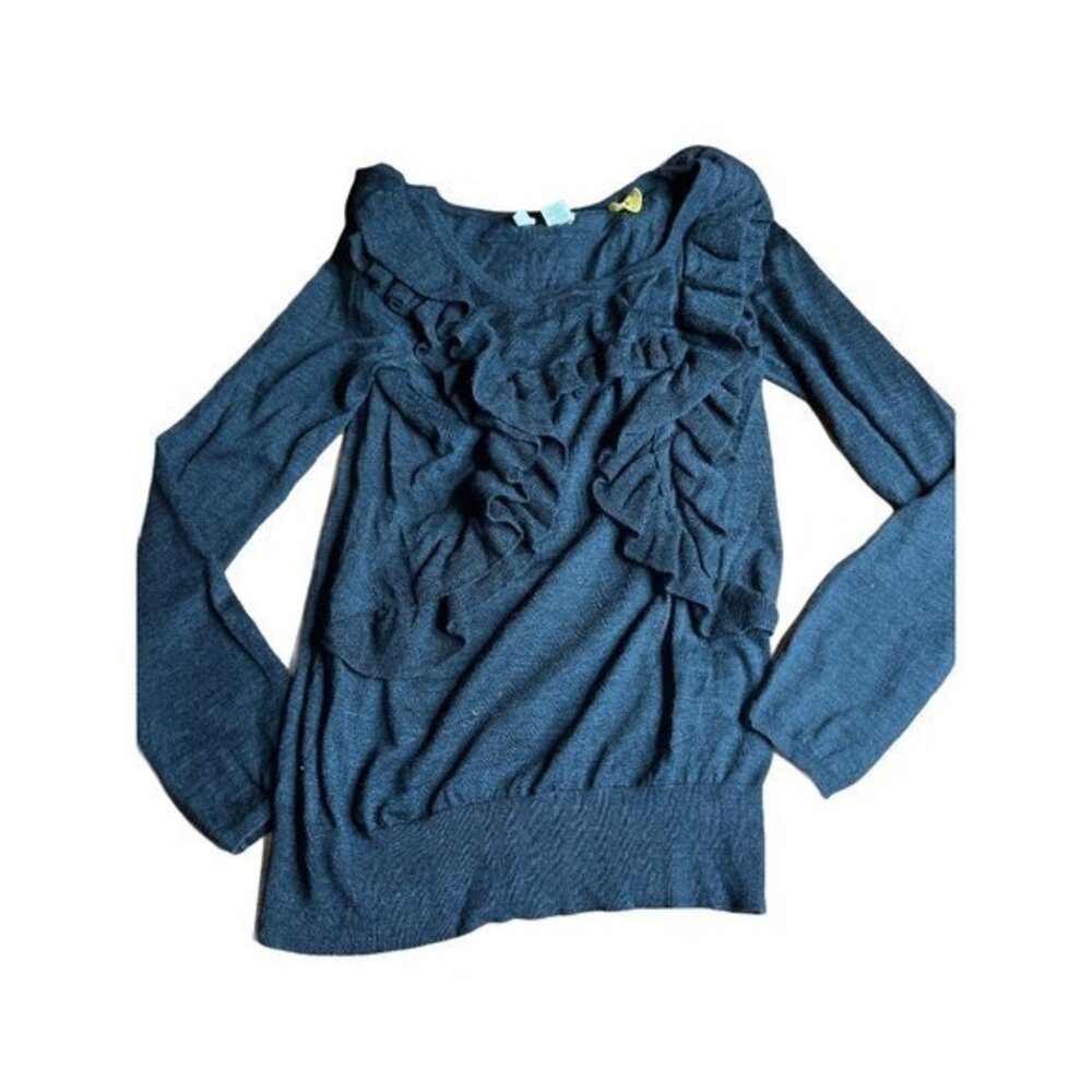 Moth long sleeve gray black sweater Ruffle size medium